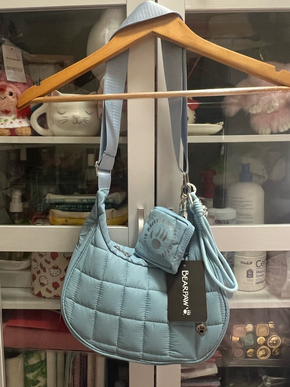 BearPaw Quilted Puffer Shoulder Bag with Detachable Pouch Sterling Blue NWT